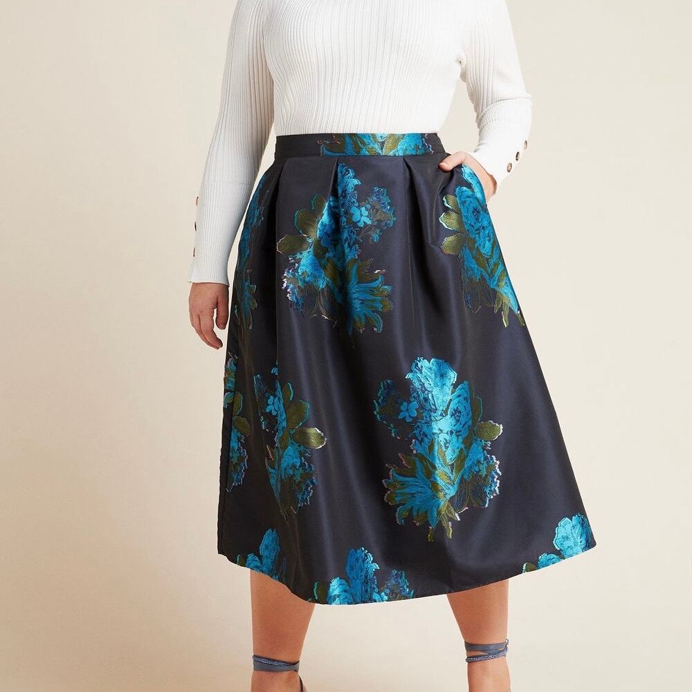 Maeve Ronette Jacquard Midi Skirt Blue Size 12